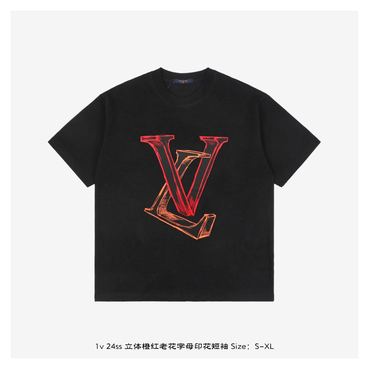 1v 24ss立体橙红老花字母印花短袖