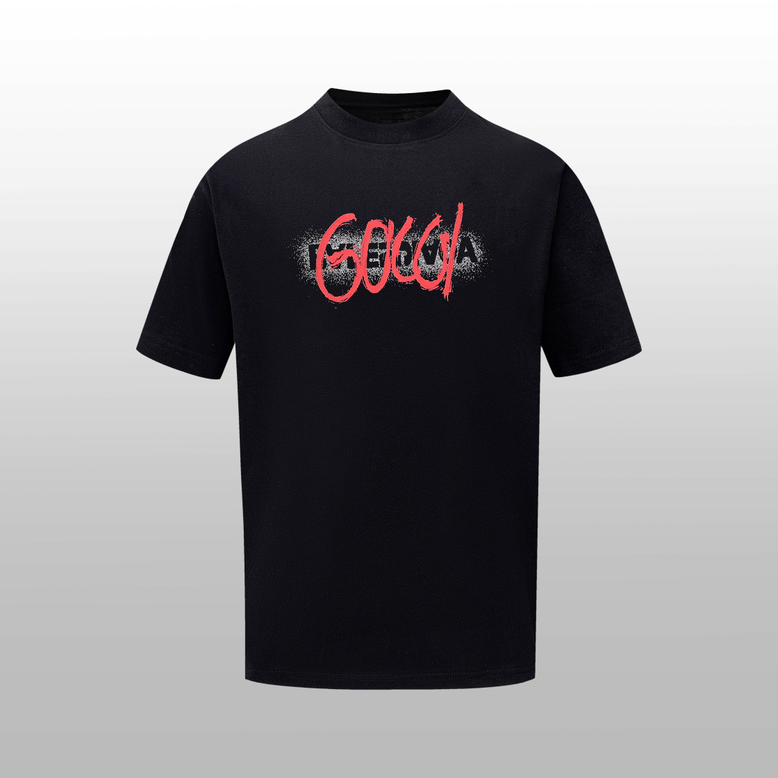 Camiseta de manga corta con cuello redondo y estampado clásico de GUCCI 2024 primavera/verano, confeccionada en algodón…