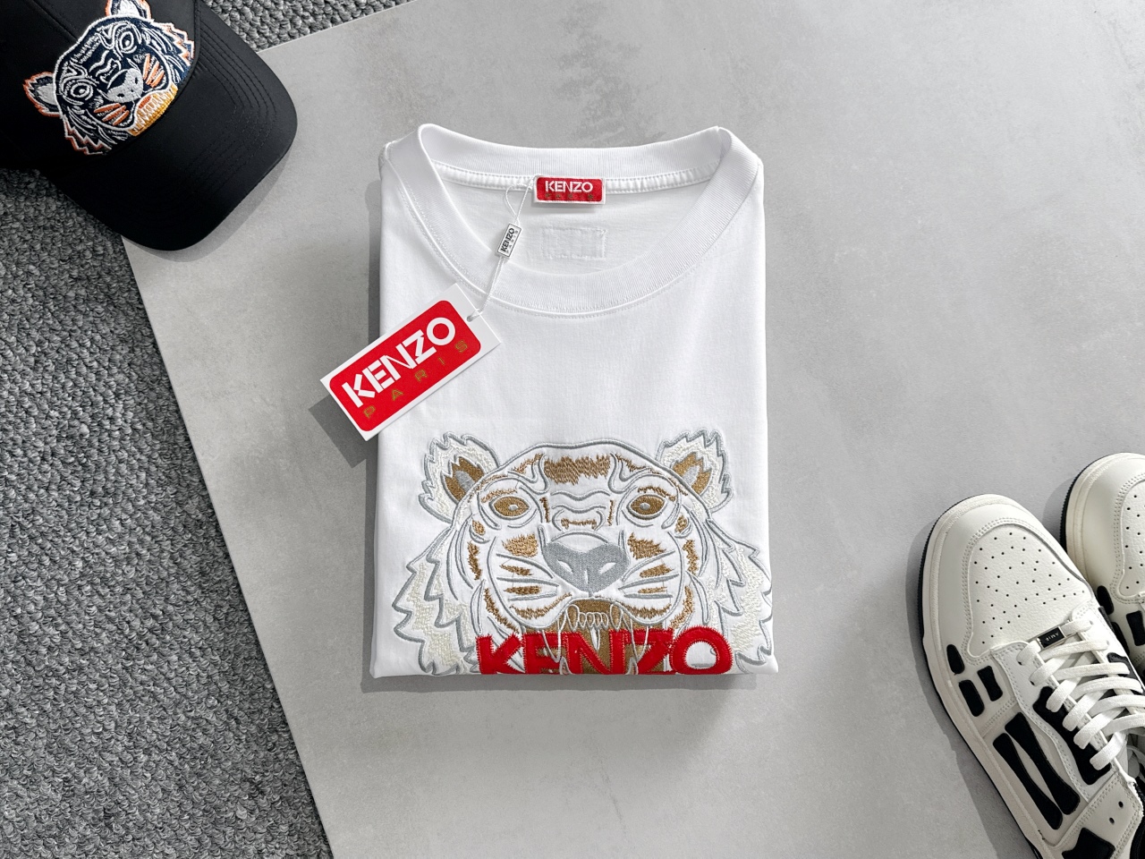 KENZO Clothing T-Shirt Black White Embroidery Unisex Cotton Short Sleeve