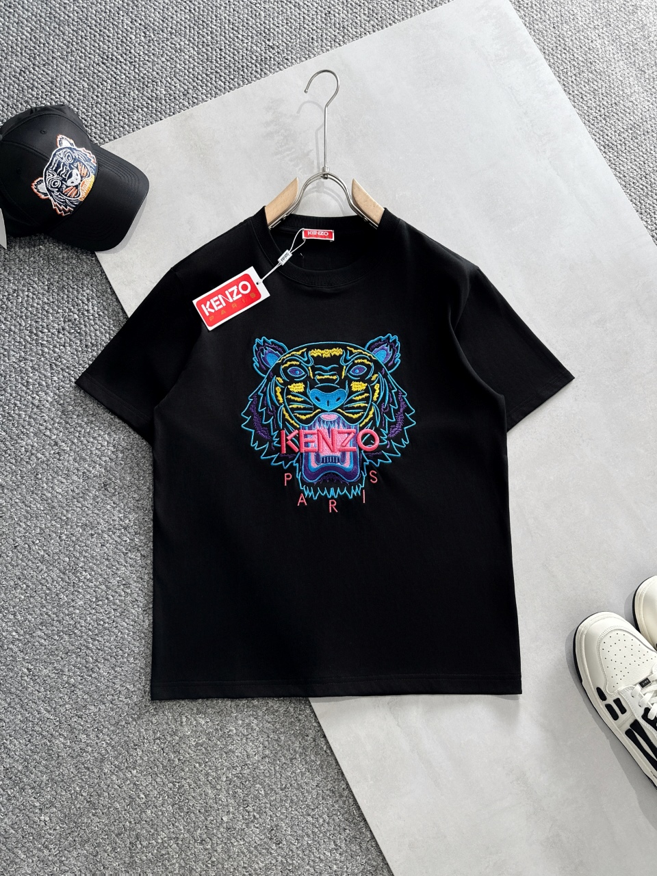 KENZO Clothing T-Shirt Black White Embroidery Unisex Cotton Short Sleeve