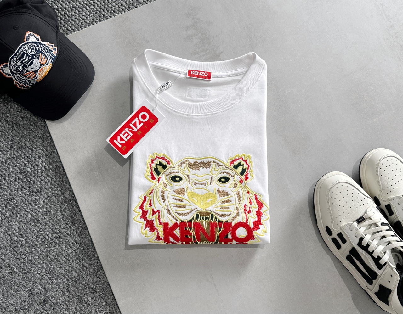 KENZO Clothing T-Shirt Black White Embroidery Unisex Cotton Short Sleeve