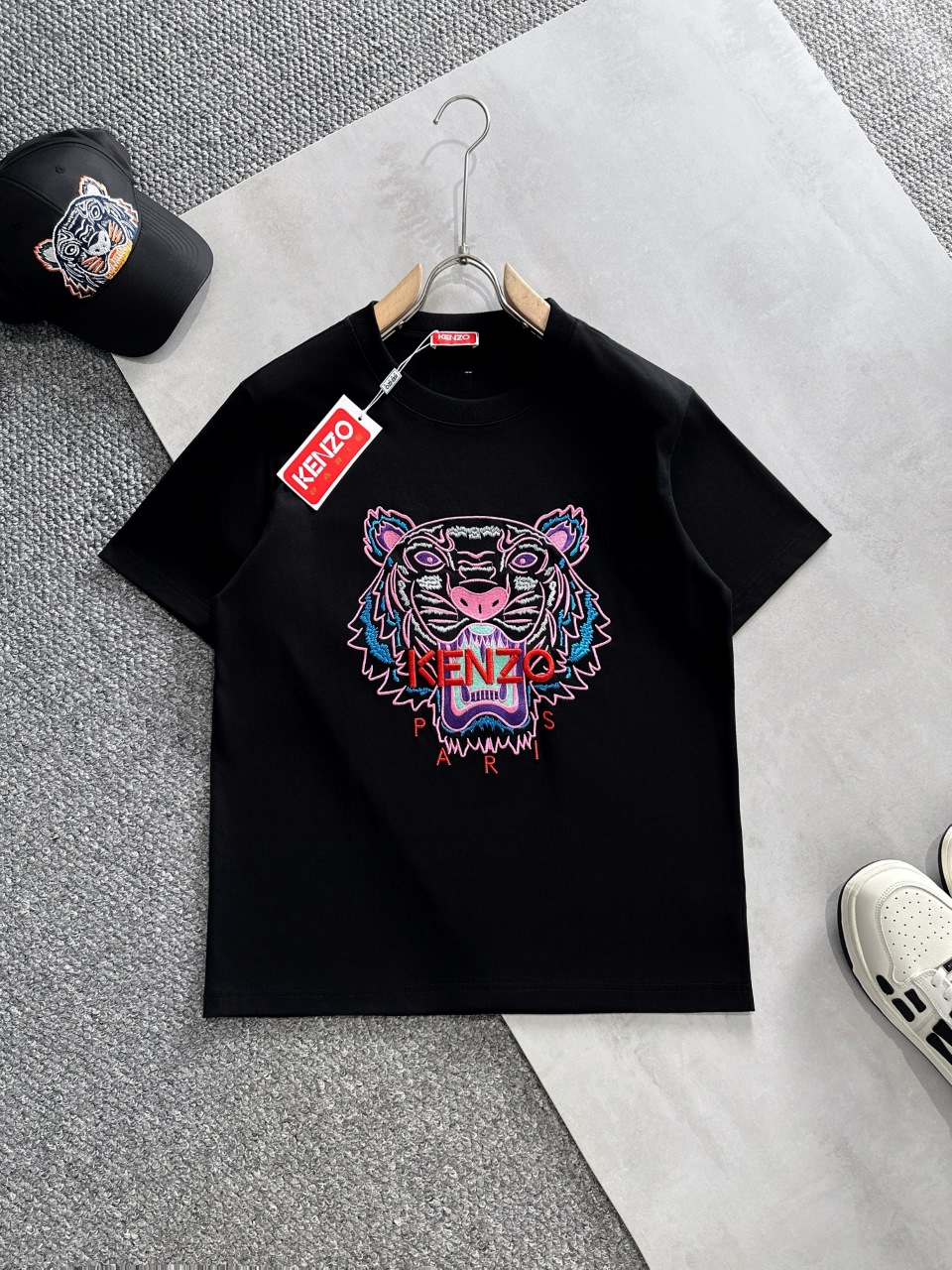 KENZO Clothing T-Shirt Black White Embroidery Unisex Cotton Short Sleeve