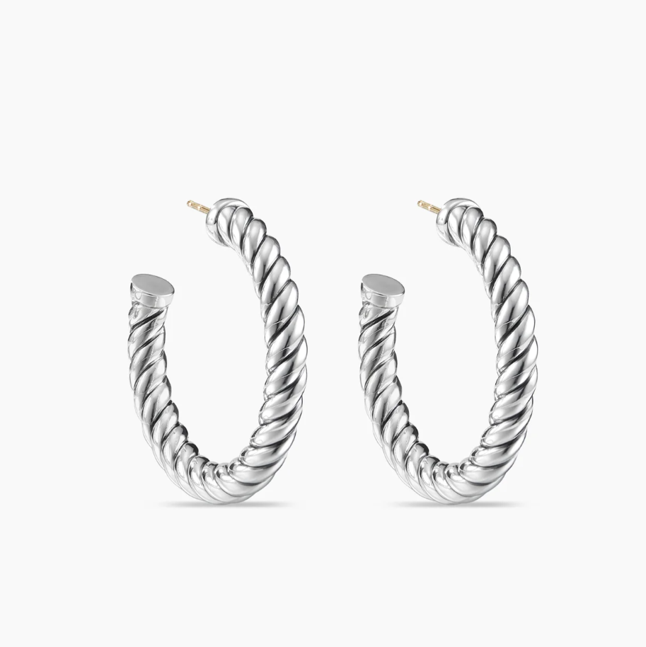 NO:110069,New. David Yurman Silver Bandwidth Earrings Size 40x5.8mm, Earrings19860909上新.David Yurman 银色大纽线耳环 尺寸40x5.8mm,饰品精品,earrings,Jewelry