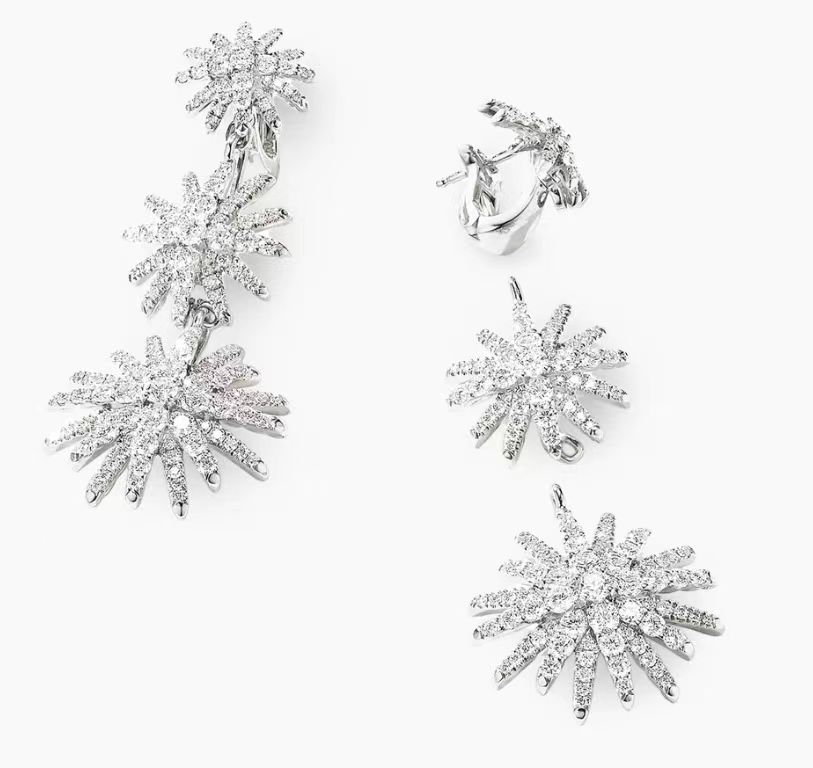 NO:109631,New. David Yurman Silver Sunflower Triple Earrings Size and length 51mm, Earrings19860909上新.David Yurman 银色太阳花三重耳环 尺寸长度51mm,饰品精品,earrings,Jewelry