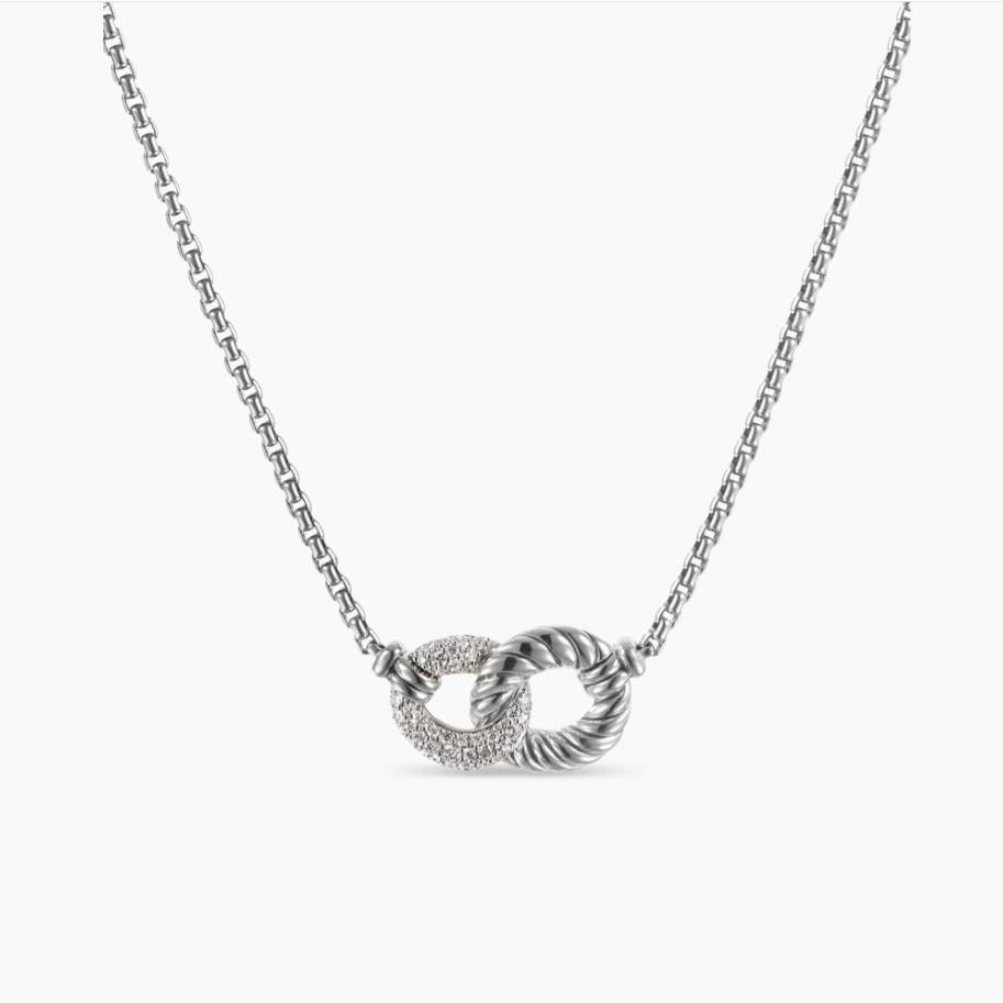 NO:109625,New David Yurman silver necklace with diamond horse tie rope. Chain is thick 2mm, length 45 5cm delay chain No. DYXL-098, jewelry quality, necklace19860909新款 David Yurman 银色带钻马衔索项链.链条粗2mm,长度45 5cm延迟链  编号DYXL-098,饰品精品,necklace,Jewelry