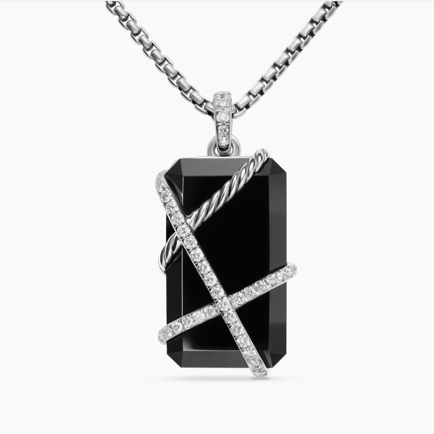 NO:107921,David Yurman black agate edge necklace. Chain is 3mm thick, length 50 5cm or length 60 5cm delay chain, jewelry quality, necklace19860909V金材质David Yurman 黑玛瑙包边项链.链条粗3mm,长度50 5cm或长度60 5cm延迟链,饰品精品,necklace,Jewelry