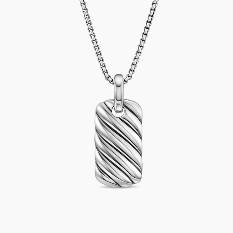 NO:109619,David Yurman silver square wavy necklace. Chain is thick 3mm, length 50 5cm, number DYXL-111, jewelry quality, necklace19860909David Yurman 银色方牌波浪项链.链条粗3mm,长度50 5cm 编号DYXL-111,饰品精品,necklace,Jewelry