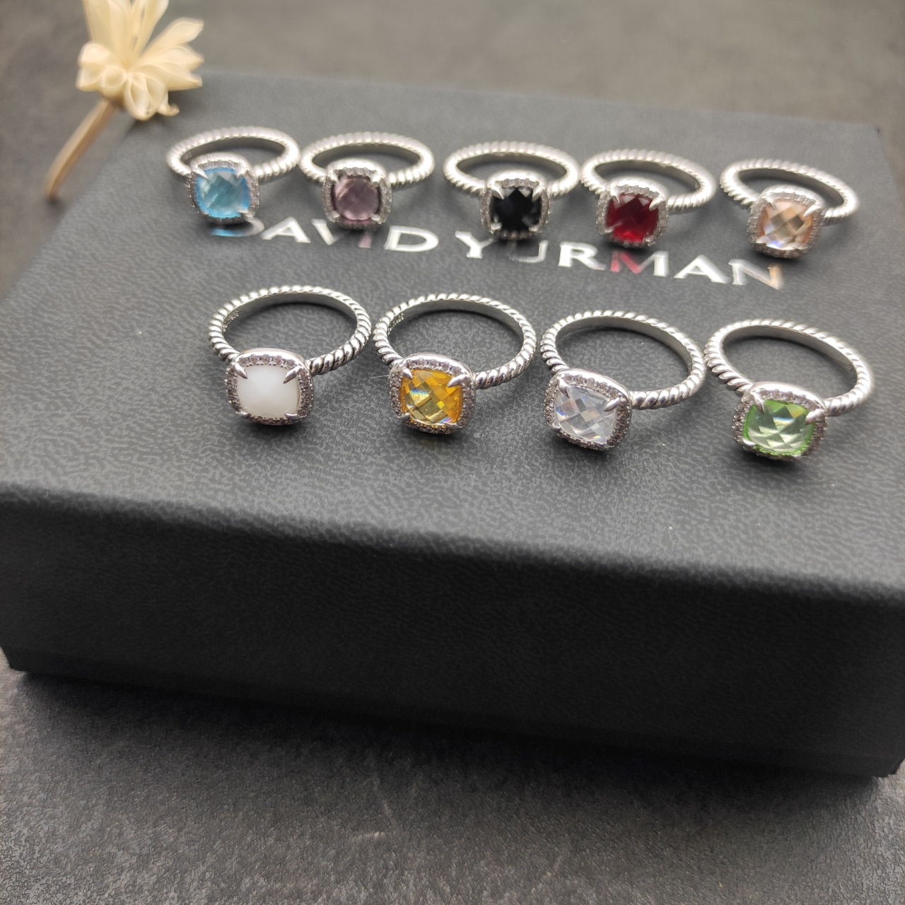 David Yurman Quadrilateral Diamond Ring with Multiple Gemstones and Nine Styles Available