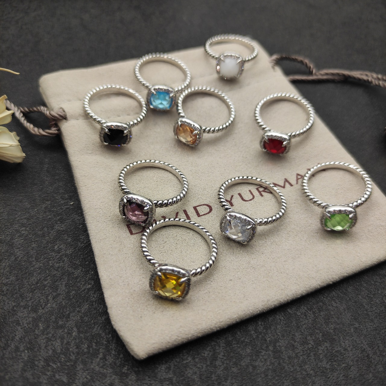 David Yurman Quadrilateral Diamond Ring with Multiple Gemstones and Nine Styles Available - 图片 3