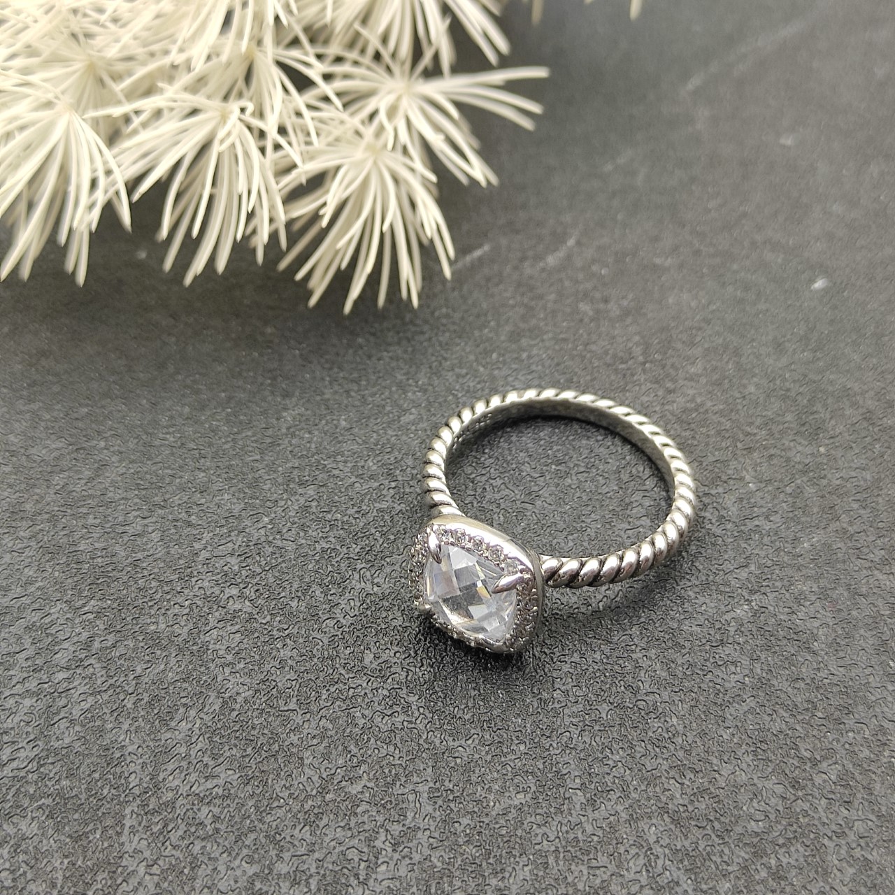 David Yurman Quadrilateral Diamond Ring with White Diamonds in US Sizes 6-9