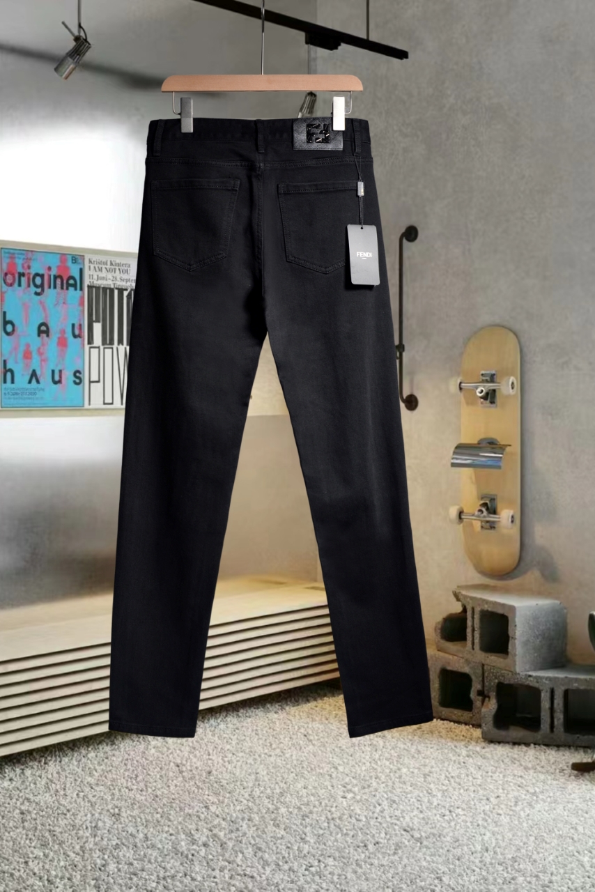 AT506 #Fendy FENDI Network High-End Crack-Hole Jeans with Imported Turkish Cotton - 图片 2
