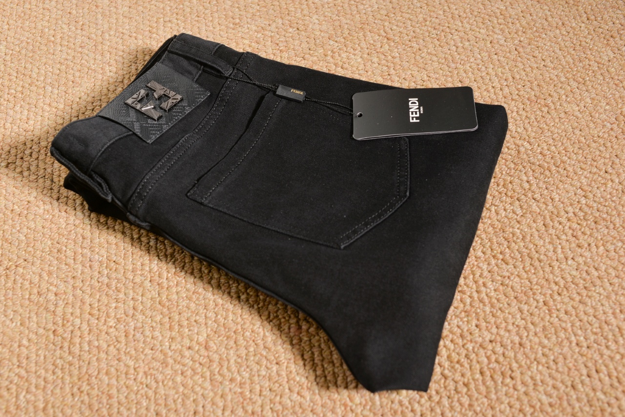 AT506 #Fendy FENDI Network High-End Crack-Hole Jeans with Imported Turkish Cotton - 图片 3