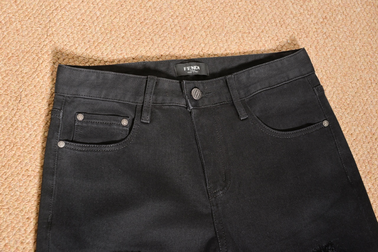 AT506 #Fendy FENDI Network High-End Crack-Hole Jeans with Imported Turkish Cotton - 图片 5