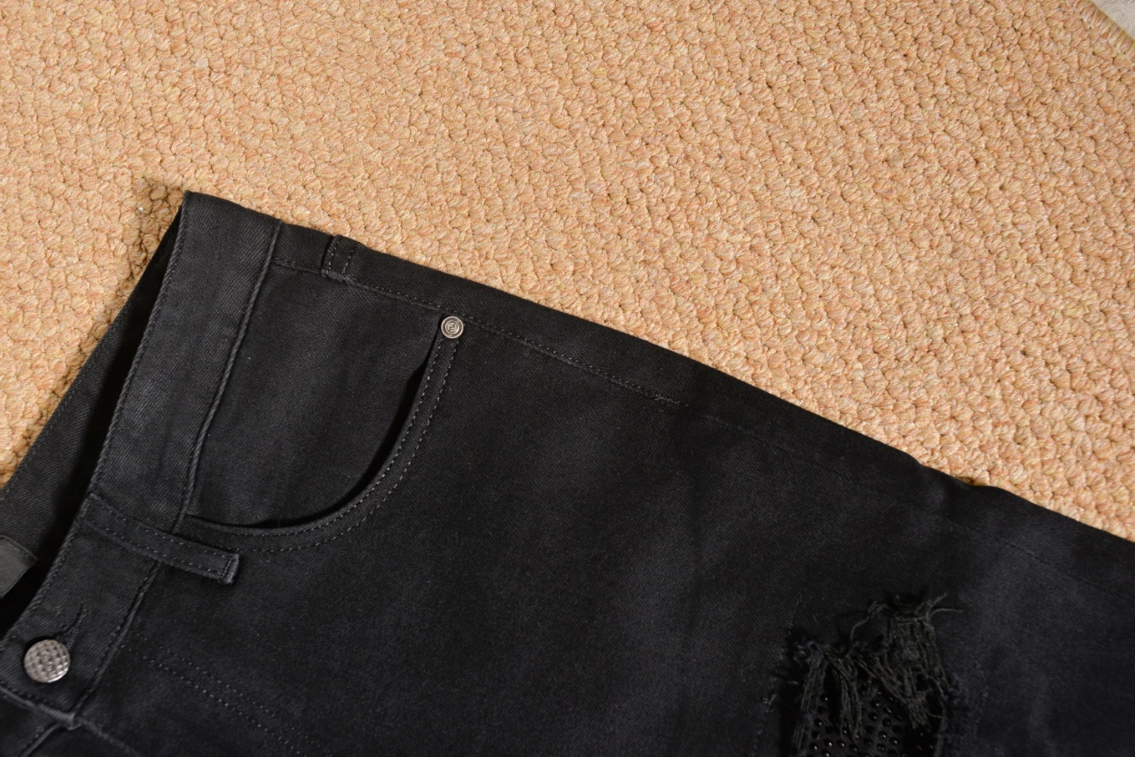 AT506 #Fendy FENDI Network High-End Crack-Hole Jeans with Imported Turkish Cotton - 图片 7