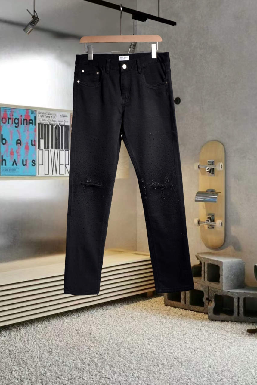 2024 Latest YSL St. Roland Hot-Drilled Craft Jeans: Comfortable, Elastic, Imported Fabric - 图片 1