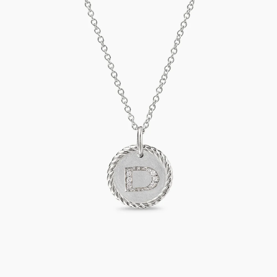 NO:109225,David Yurman round brand diamond letter necklace D, available in gold and silver. Length 42 3 3cm delay chain, jewelry fine, necklace19860909David Yurman 圆牌镶钻字母项链D ,有金色银色两款.长度42 3 3cm延迟链,饰品精品,necklace,Jewelry