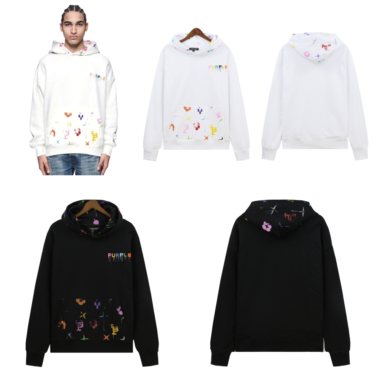 Classic Letter-Printed Coat with Hat in Black & White, 360g Flour Sweaters.