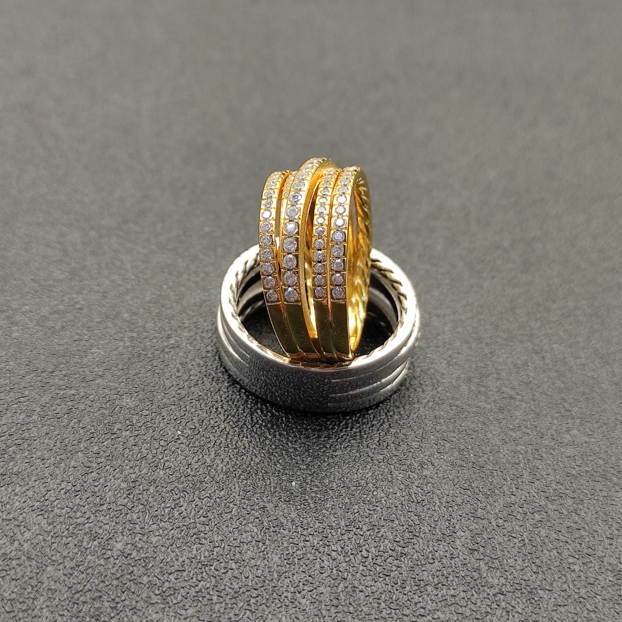 David Jurman’s New Drill Ring Collection with Silver and Gold, Sizes 6-9, Model No. DYJZ-083-084