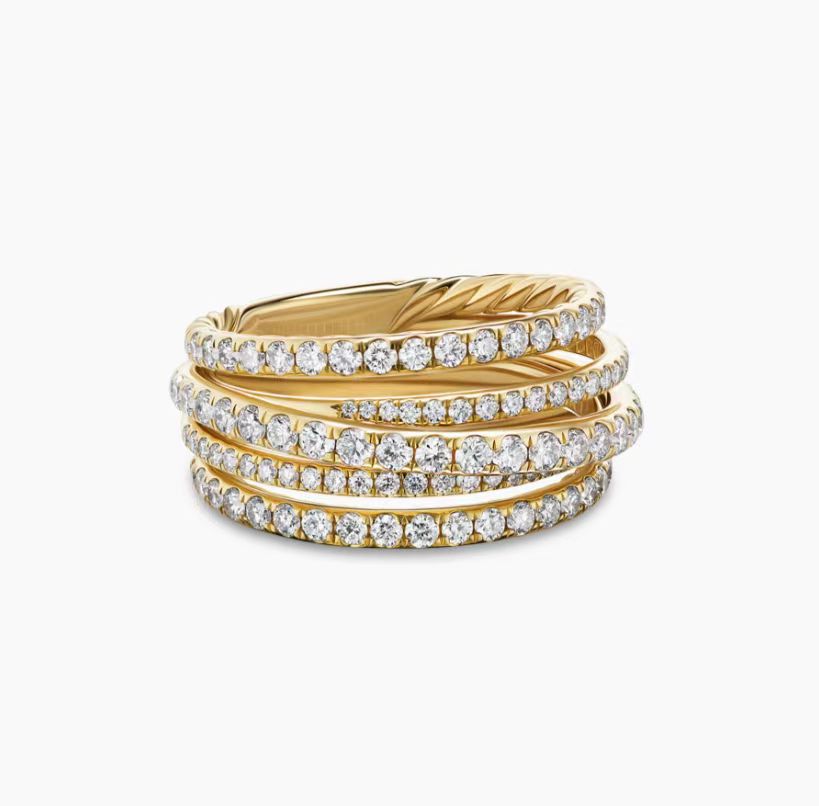 NO:110803,New. David Yurman full diamond cross ring ring gold model size, 6-7-8-9, four numbers number DYJZ-084, jewelry quality, ring, gold19860909上新.David Yurman 满钻交叉环戒指 黄金色款 尺寸美号,6-7-8-9,四个号 编号DYJZ-084,饰品精品,ring,gold,Jewelry