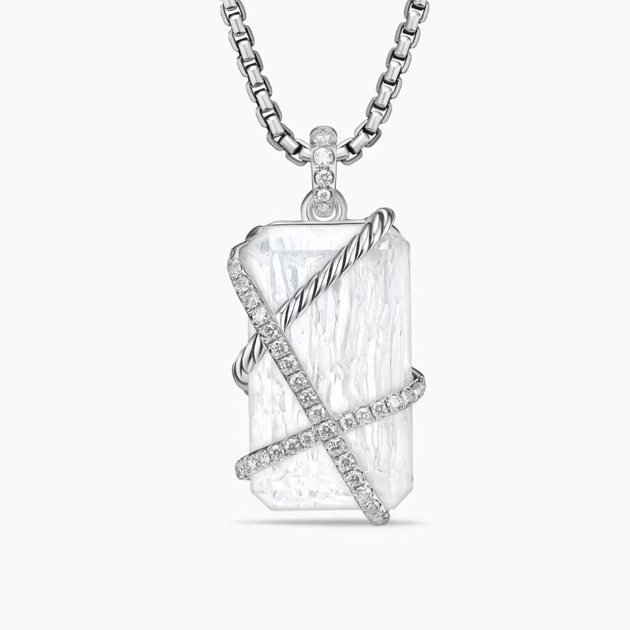 NO:108929,V gold David Yurman white crystal edge necklace. Chain is 3mm thick, length 50 5cm or length 60 5cm delay chain, jewelry quality, necklace19860909V金David Yurman 白水晶包边项链.链条粗3mm,长度50 5cm或长度60 5cm延迟链,饰品精品,necklace,Jewelry