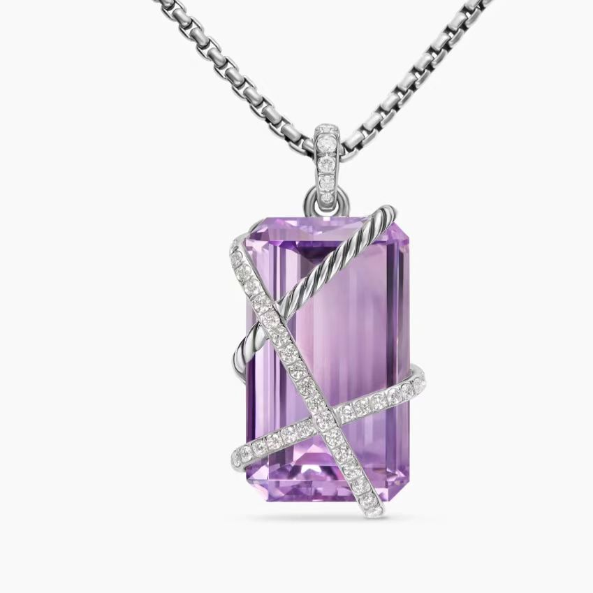NO:108926,V gold David Yurman amethyst edge necklace. Chain is 3mm thick, length 50 5cm or length 60 5cm delay chain, jewelry quality, necklace19860909V金David Yurman 紫水晶包边项链.链条粗3mm,长度50 5cm或长度60 5cm延迟链,饰品精品,necklace,Jewelry