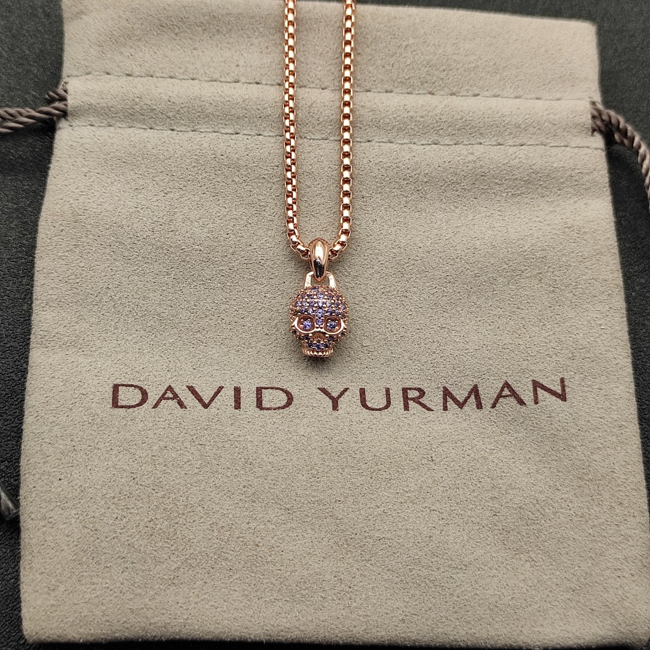 NO:108920,V gold new David Yurman Gurutou purple diamond necklace. Rose gold purple diamond, chain thickness 2mm, length 45 5cm delay chain, jewelry quality, necklace19860909V金新款 David Yurman 咕噜头紫钻项链.玫瑰金色紫钻,链条粗2mm,长度45 5cm延迟链,饰品精品,necklace,Jewelry