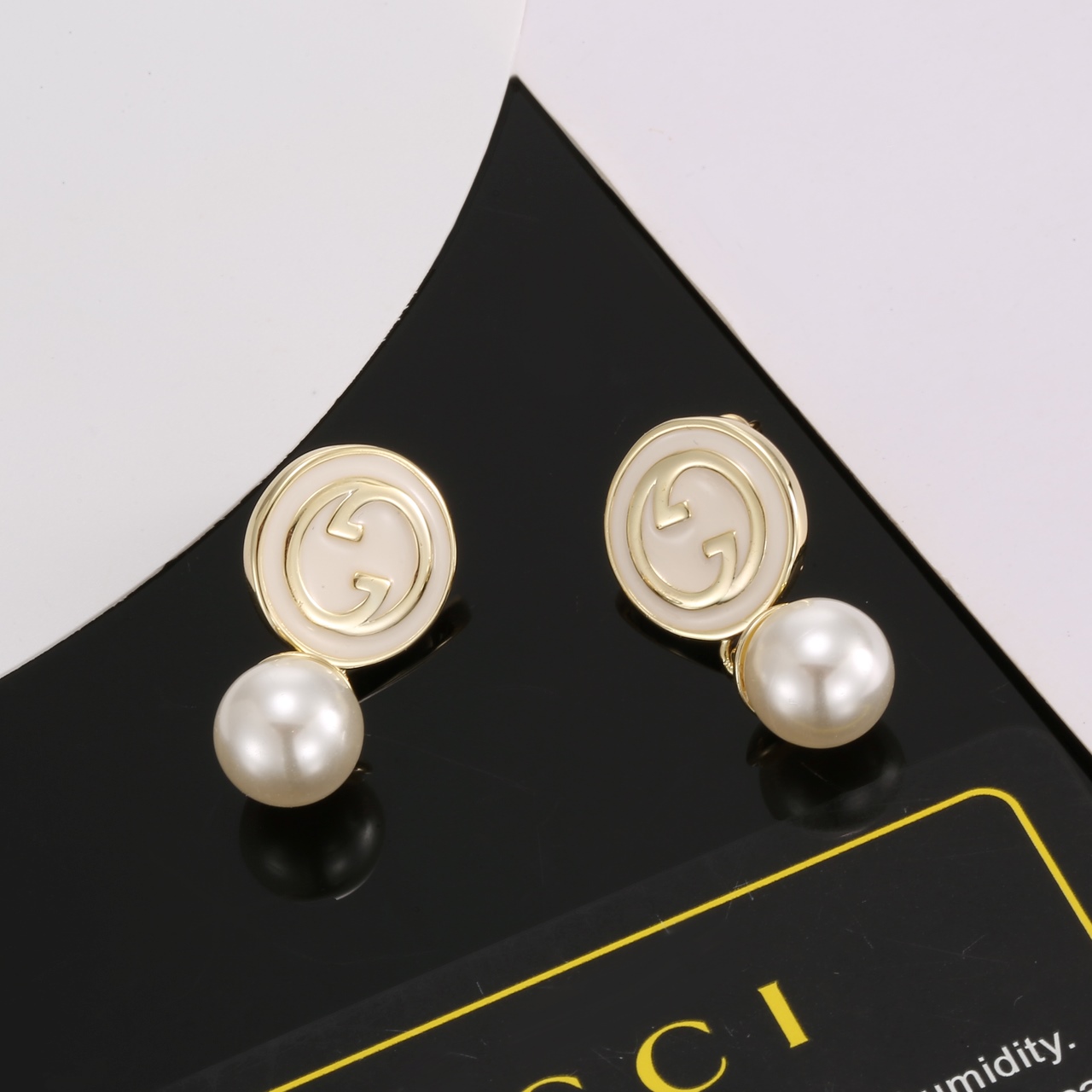 Gucci White Enamel Pearl Earrings