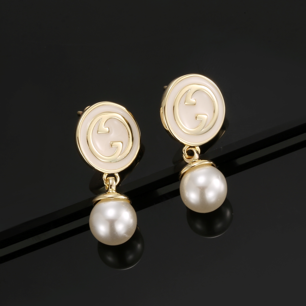 Gucci White Enamel Pearl Earrings