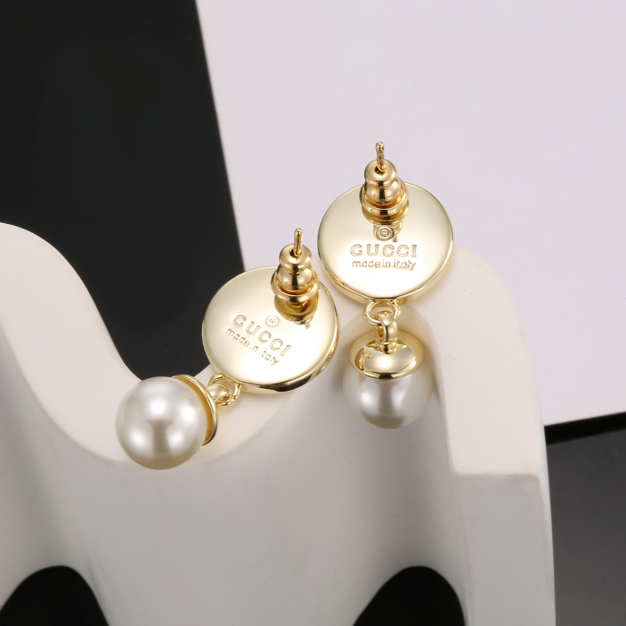 Gucci White Enamel Pearl Earrings
