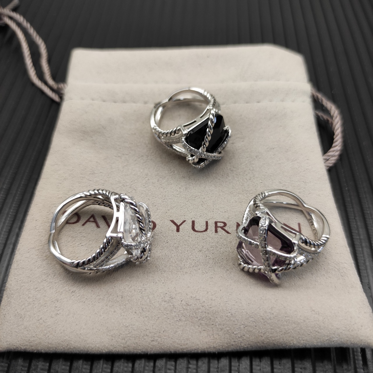 “David Yurman Precious Crystal Bag-Side Diamond Ring in Size 6-9” - 图片 4