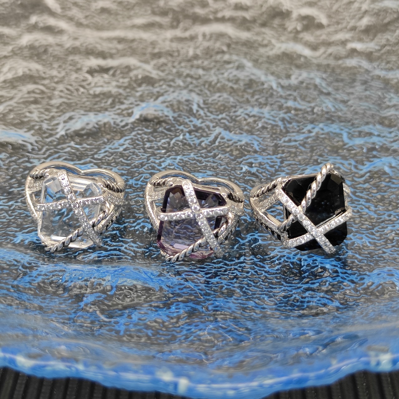 “David Yurman Precious Crystal Bag-Side Diamond Ring in Size 6-9” - 图片 6