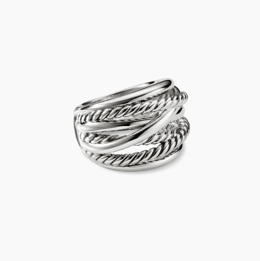 “David Yurman Introduces New 18K Gold Crossring with Silver Cylinders in Various Sizes”