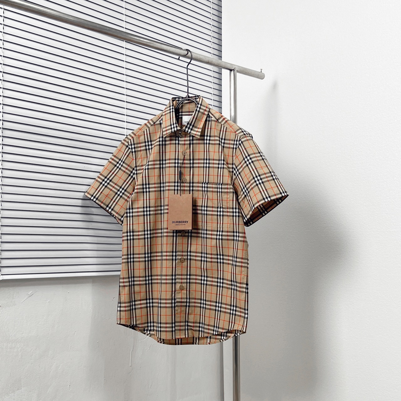 BURBERR*/Burberry* Camisa de manga corta con cuadros a juego talla pequeña. Tallas: S-2XL