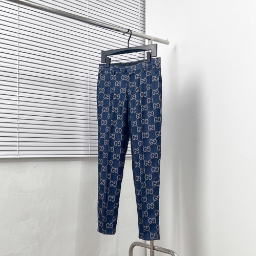 Gucci Men's Dark Blue Cotton Jacquard Trousers with GG logo 1 Gucci Men's Dark Blue Cotton Jacquard Trousers with GG logo