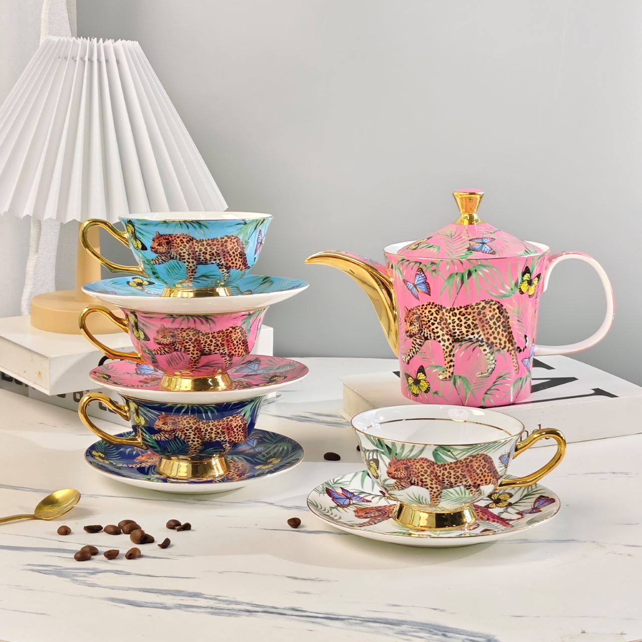 European Court-Style Afternoon Tea and Coffee Set: 1 Pot, 4 Cups, and 4  - Comprehensive 3