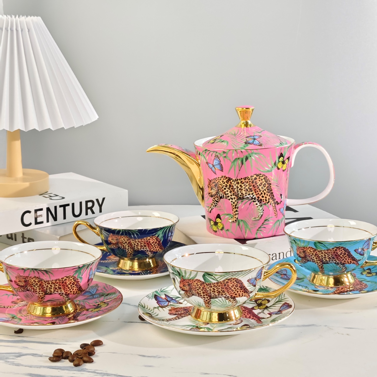 European Court-Style Afternoon Tea and Coffee Set: 1 Pot, 4 Cups, and 4  - Comprehensive 4