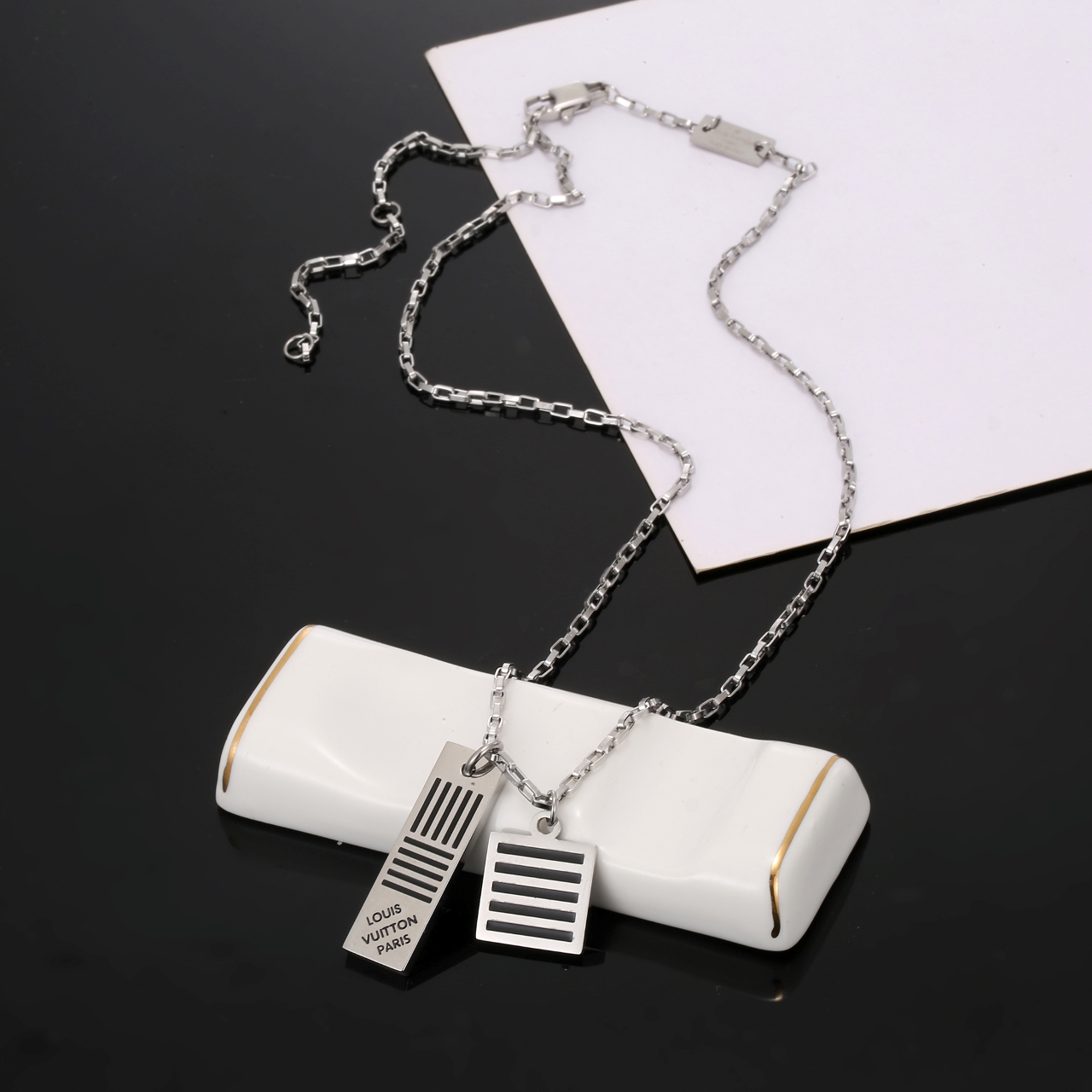 louis vuitton damier colors dual pendant necklace