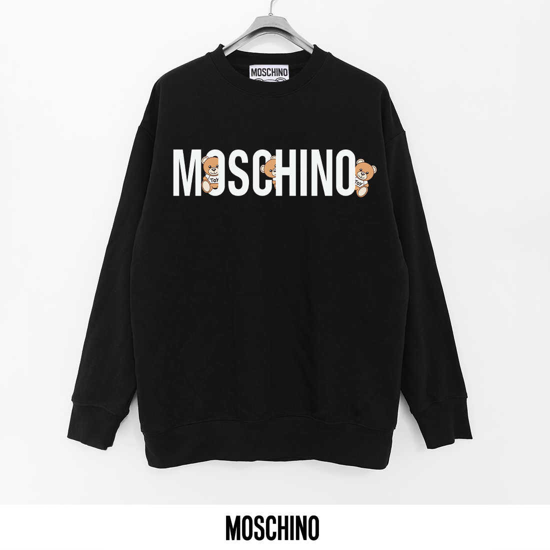 Moschino Printed Crewneck Sweatshirt - Soft Cotton Blend, Black