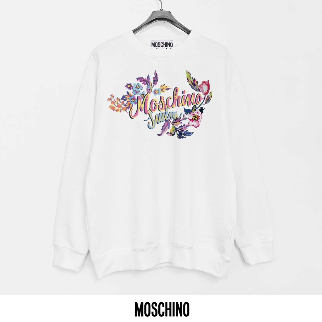 Moschino Women's Floral Print Cotton Terry Crewneck Sweatshirt