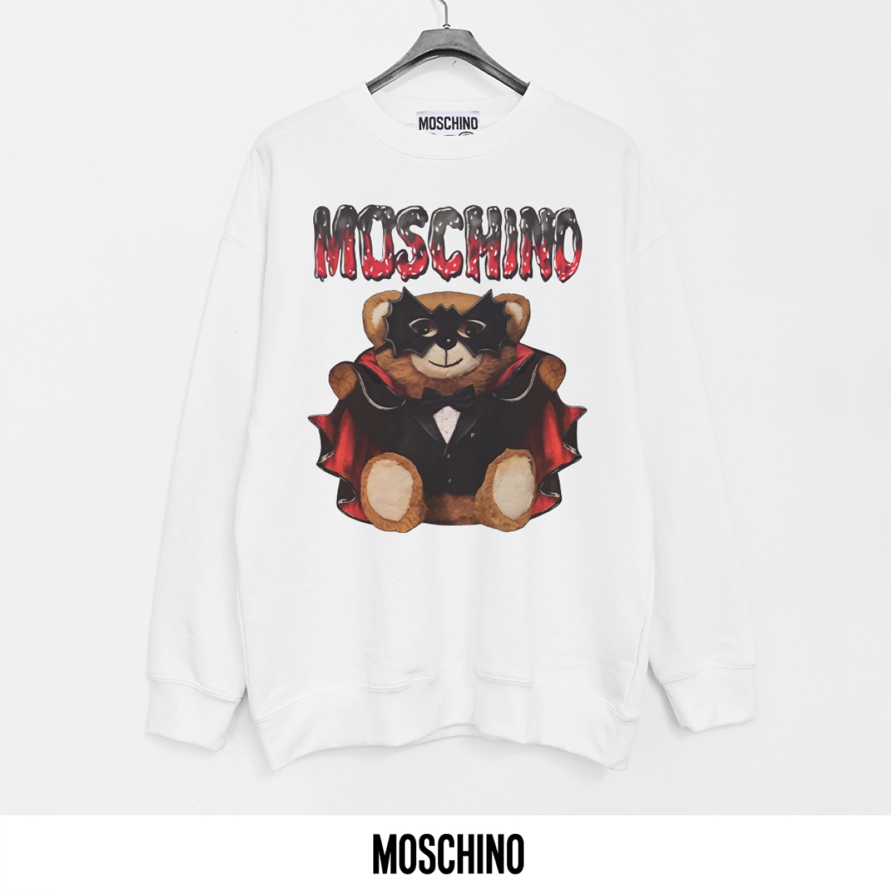 Moschino Printed Cotton Terry Crewneck Sweatshirt With Teddy Bear Motif