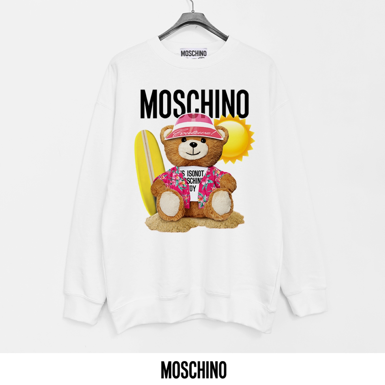 Moschino Printed Cotton Terry Crewneck Sweatshirt With Teddy Bear Graphic