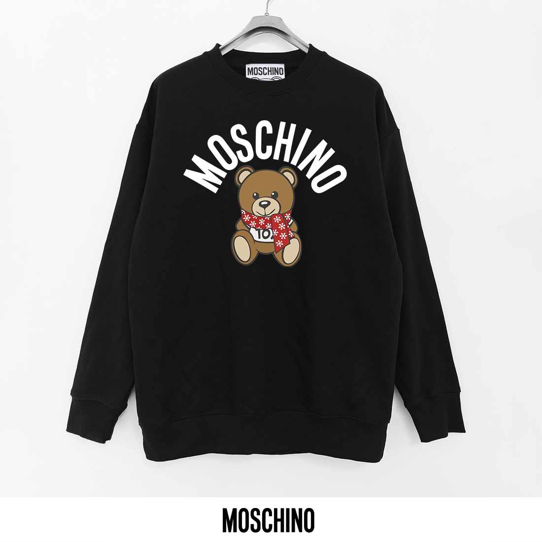 Moschino Printed Cotton Terry Crewneck Sweatshirt with Teddy Bear Design