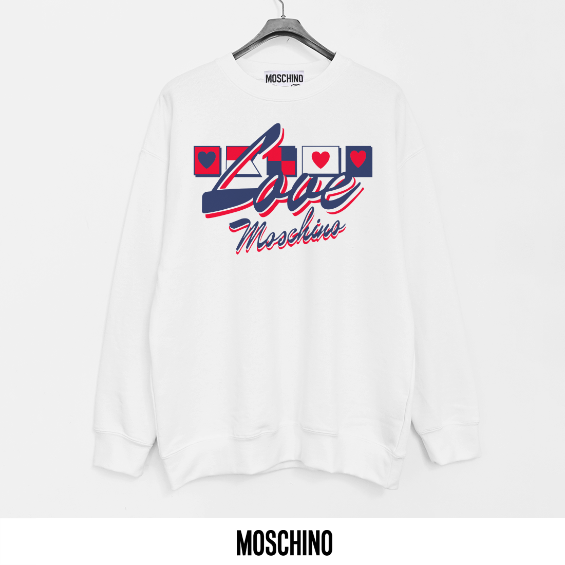Moschino Love Print Crew Neck Sweatshirt, Breathable Cotton Blend, Soft Texture