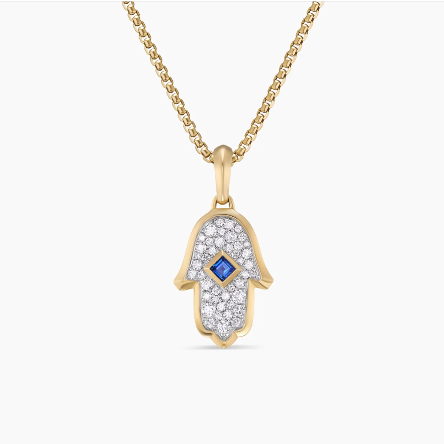 NO:107993,V gold David Yurman golden minion blue diamond necklace. Chain is thick 2mm, length 45 5cm delay chain, jewelry quality, necklace, gold19860909V金David Yurman 黄金色小黄人蓝钻项链.链条粗2mm,长度45 5cm延迟链,饰品精品,necklace,gold,Jewelry