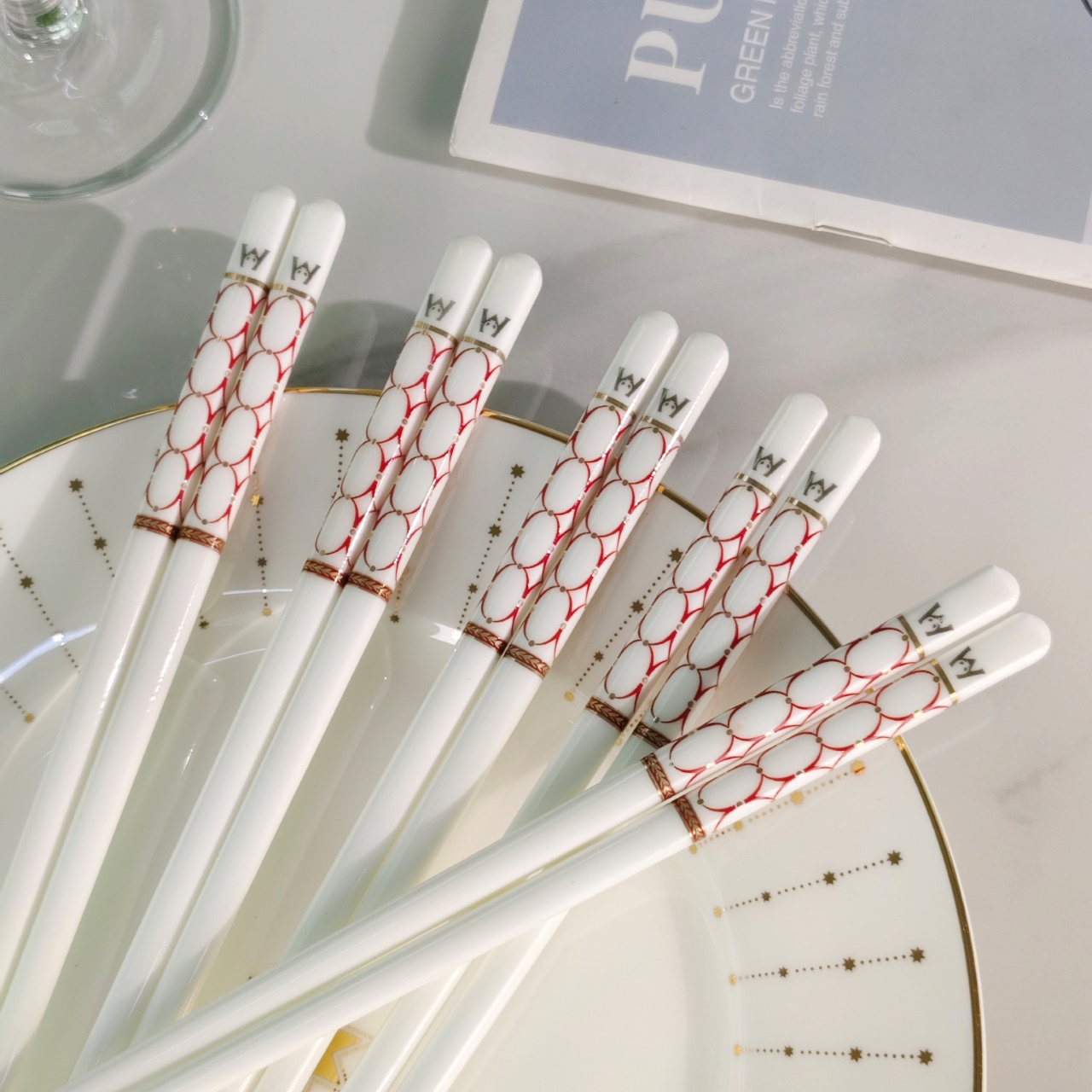 WEDGWOOD Renaissance Red Chopsticks - Comprehensive 6
