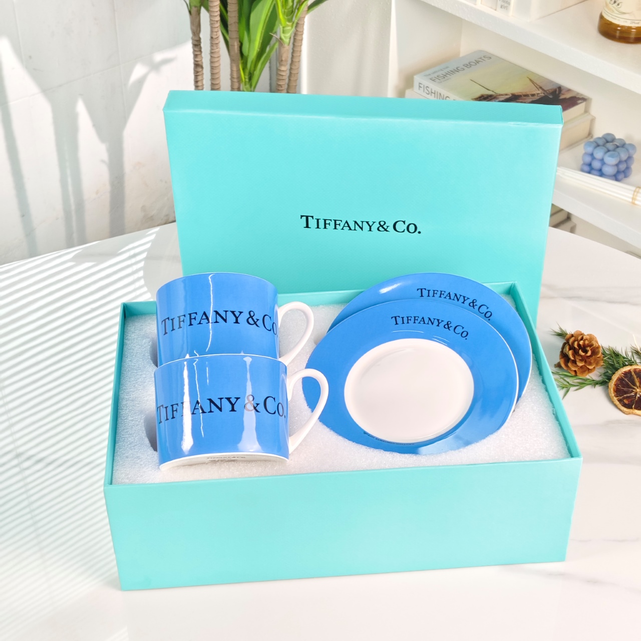 Tiffany#蒂芙尼【英文彩色双杯碟】礼盒装 4