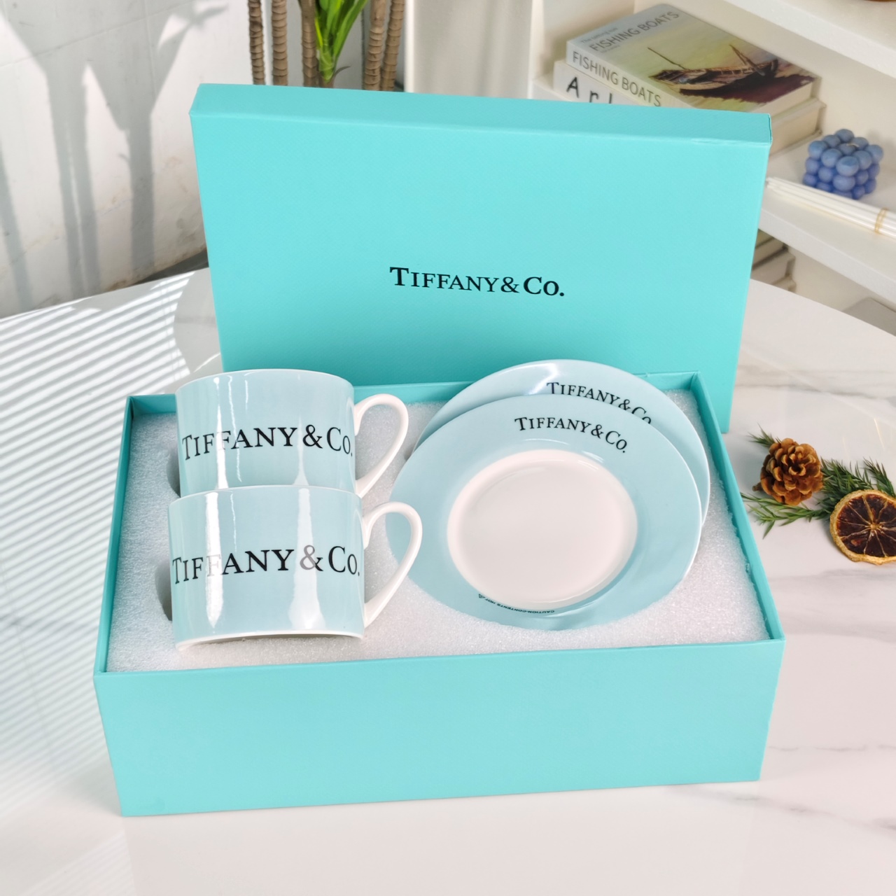 Tiffany#蒂芙尼【英文彩色双杯碟】礼盒装 6