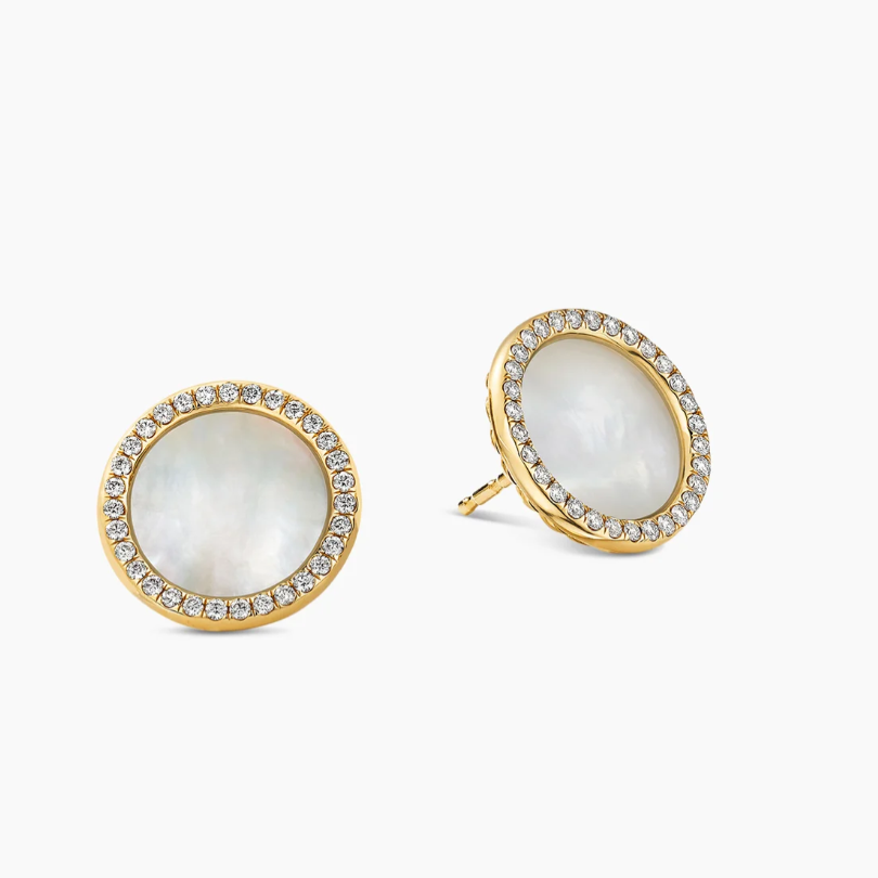 NO:110777,David Yurman 14mm white fritillary gold round diamond inlaid earrings, number DYEH-095, jewelry boutique19860909David Yurman 14mm 白贝母金色圆形带钻镶嵌耳钉, 编号DYEH-095,饰品精品,Jewelry