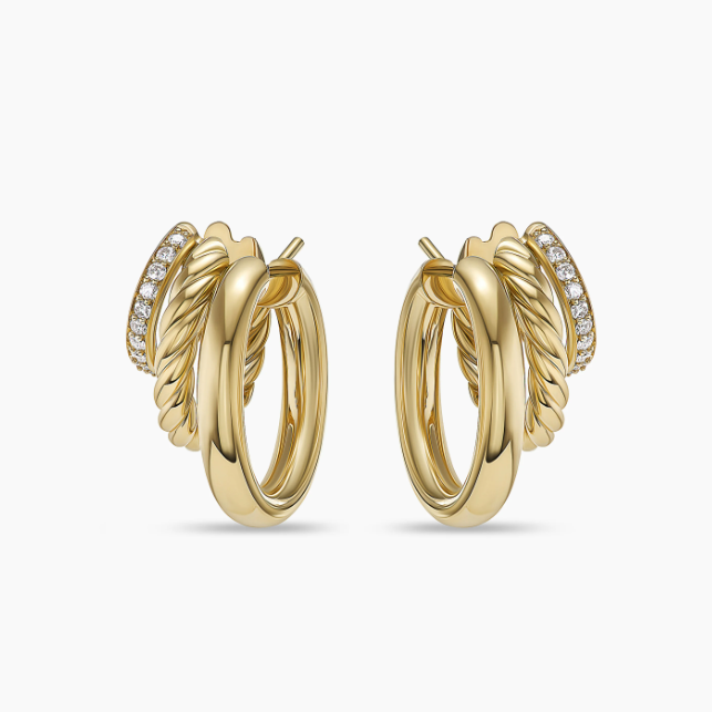 NO:107867,V-gold David Yurman 21x20mm gold three-ring connected earrings, jewelry boutique, earrings19860909V金David Yurman 21x20mm金色三环相连耳环,饰品精品,earrings,Jewelry