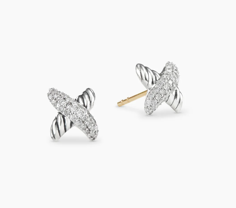 NO:107861,V gold David Yurman silver x full diamond earrings, jewelry boutique19860909V金David Yurman银色x满钻耳钉,饰品精品,Jewelry